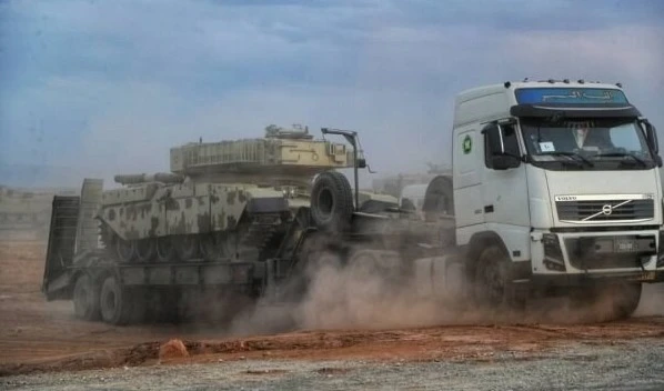 Tanks being transported to their drills in the armored strike force