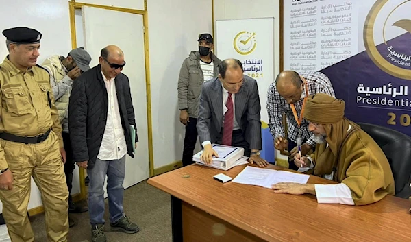 Saif al-Islam Gaddafi registers in Sabha as a presidential candidate for the Dec. 24 election on November 14, 2021 (Credit: Reuters)