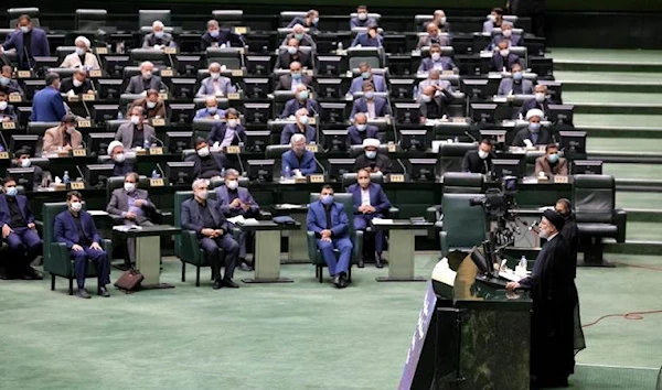 Iranian President Ebrahim Raisi speaking to Parliament (AFP)