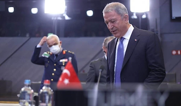 Turkish Defense Minister Hulusi Akar during the NATO defense ministers meeting in Brussels October 21, 2021 (AFP)