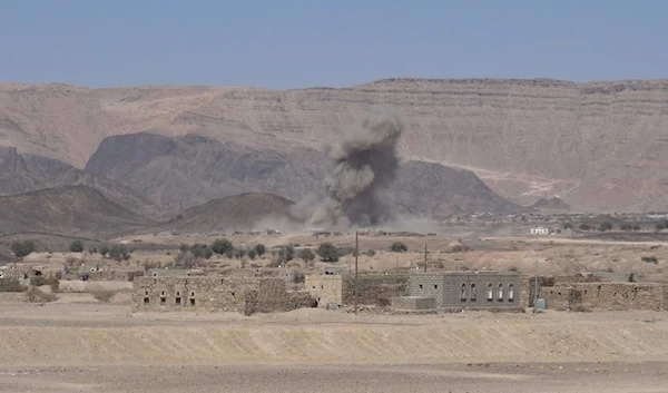 A Saudi coalition airstrike on Marib, Yemen