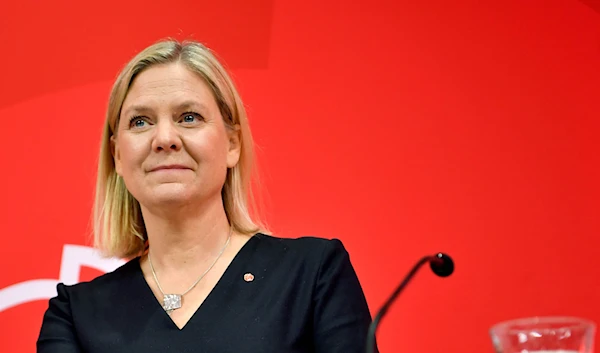 Magdalena Andersson attends a news conference in Stockholm, Sweden, September 29, 2021. (Reuters)