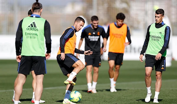 Real Madrid's Gareth Bale pictured in training with teammates