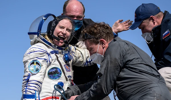 ISS crew member Kathleen Rubins of NASA shortly after the landing of the Soyuz MS-17 space capsule in a remote area outside Zhezkazgan, Kazakhstan, April 17, 2021 | Reuters