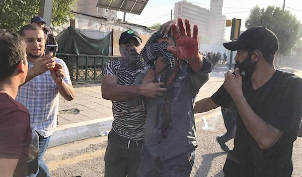 Iraqi demonstrators during protests in the Green Zone, Baghdad on November 5, 2021 (Credit: Social Media)