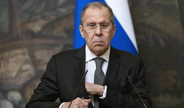 Russian Foreign Minister Sergey Lavrov prepares to leave a joint news conference with Palestinian counterpart Riyad al-Maliki following their talks in Moscow, Russia, on May 5, 2021 (credit: AP)