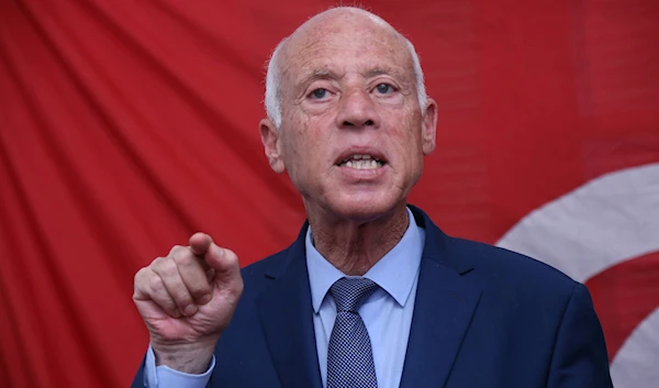 Tunisian president Kais Saied gestures as he speaks during a press conference in Tunis (Credit: AFP)