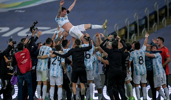 Argentina's Lionel Messi and teammates rejoice winning the Copa America