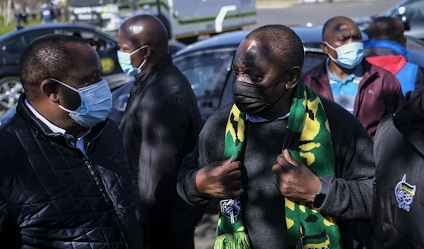 South AfricaSouth African President Cyril Ramaphosa during a visit to Maponya center to assess damages on 18 July 2021. (AFP)