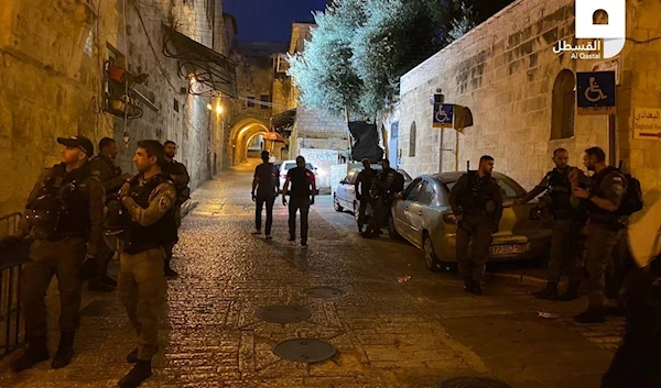 Israeli forces use stun grenades to disperse Palestinians gathered at Damascus Gate.