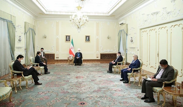 Iranian President Hassan Rouhani and South Korean Ambassador Yun Kang-Hyeon meeting in Tehran