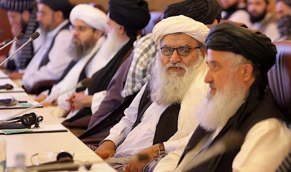 A "Taliban" delegation in the Doha Peace Talks in July 17, 2021