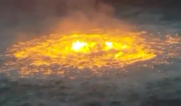 Gulf of Mexico on fire after an oil pipeline rupture.