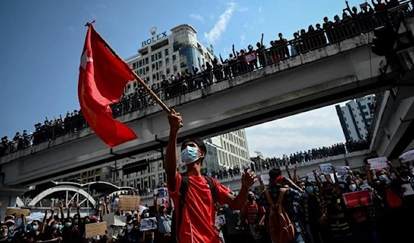 Protesters against the military coup in Myanmar on February 8, 2021 (AFP).