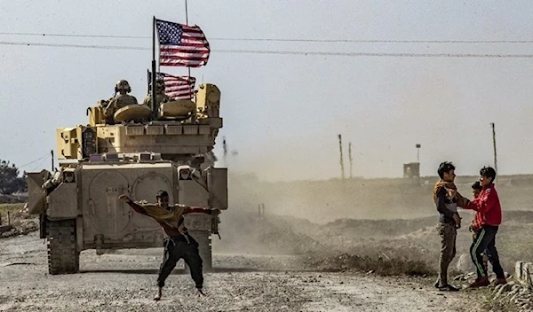 An American tank patrols the Swedish oil fields in Al-Hasakah Governorate (AFP).