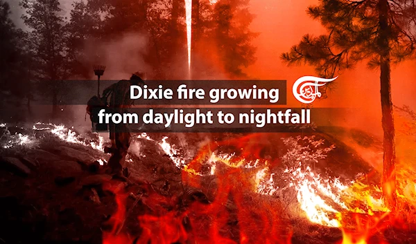 Dixie fire Growing from Daylight to Nightfall