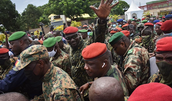 Lieutenant Colonel Mamady Doumbouya, head of the army’s special forces and coup leader  at the Palace of the People in Conakry on September 6, 2021 | AFP