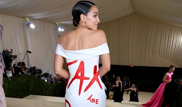 Ocasio-Cortez attends The 2021 Met Gala Celebrating In America: A Lexicon Of Fashion at Metropolitan Museum of Art on Sept 13, 2021 in New York City | Vogue