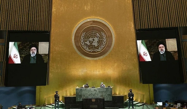 Iranian President Ebrahim Raisi in a speech during the United Nations General Assembly on September 21, 2021. (AFP)