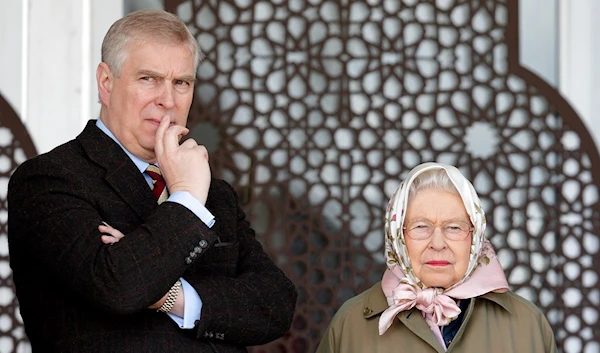 Prince Andrew and Queen Elizabeth II looking on during horse show event at Windsor (Getty)