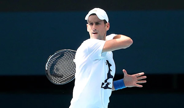 Djokovic practicing in Melbourne Park in Melbourne, Australia, on January 11, ahead of the Australian Open