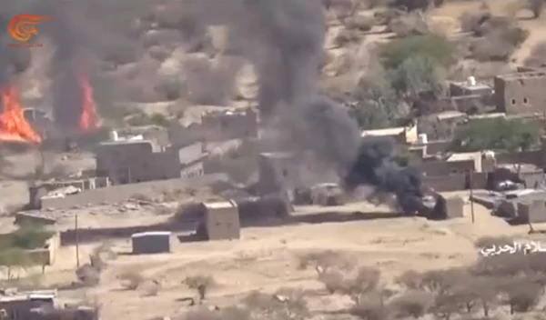 A screen grab from the military media footage showing the losses sustained by the Saudi-led coalition forces in Shabwa, Yemen