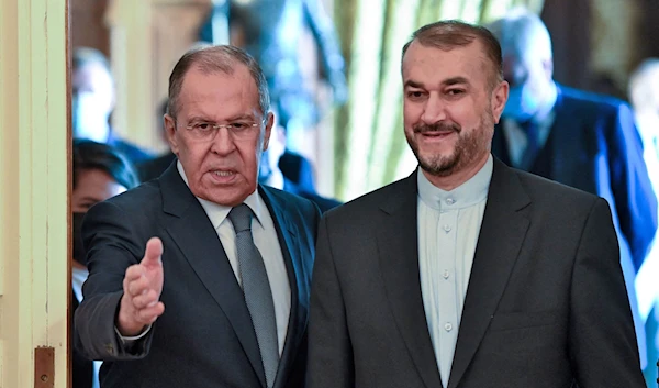 The Russian Foreign Minister welcoming his Iranian counterpart before their meeting in Moscow on October 6, 2021