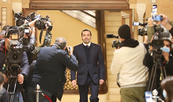 Lebanon's ex-PM Hariri in a press conference in Beirut on January 24, 2022 (AFP)