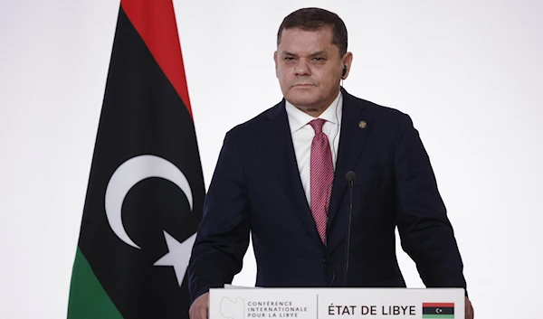 Libyan Prime Minister Abdulhamid Dbeibah during a press conference following a summit on Libya in Paris, France, November 12, 2021 (AP)