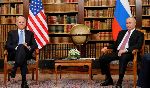 Presidents Biden and Putin during the start of their meeting in Geneva, Switzerland on June 16, 2021