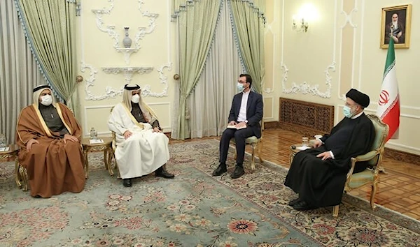 Iranian President Ebrahim Raisi meeting with Qatari FM Mohammad bin Abdulrahman al-Thani