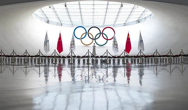 A lantern containing the Olympic flame for Beijing 2022 Winter Games on display at Beijing Olympic Tower