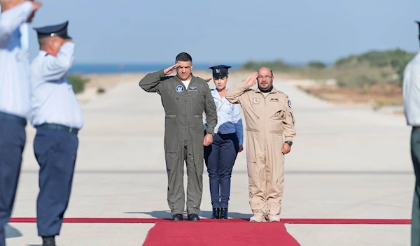 Israeli air force commander Amikam Norkin with his UAE counterpart Ibrahim Al Alawi in "Israel" on October 25, 2021