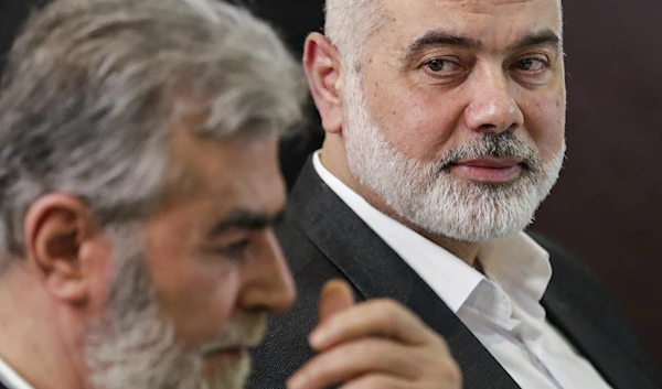 Hamas Political Bureau Chairman Ismail Haniyeh and Palestinian Islamic Jihad Secretary General Ziad al-Nakhala