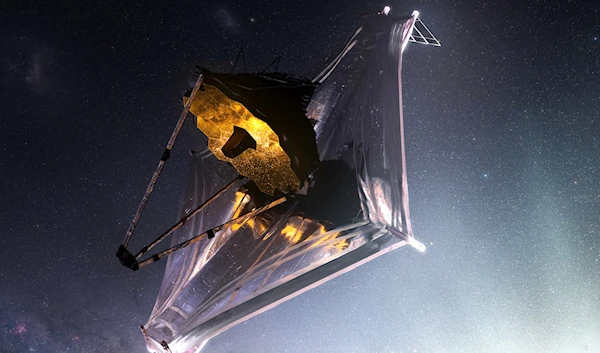 Artwork: The fully deployed telescope has a kite-like shield the size of a tennis court (NASA)