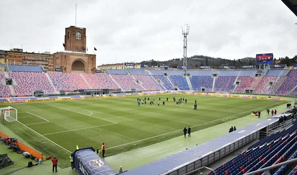 Inter Milan players warm up at the Renato Dall'Ara stadium in Bologna, Italy (AP)