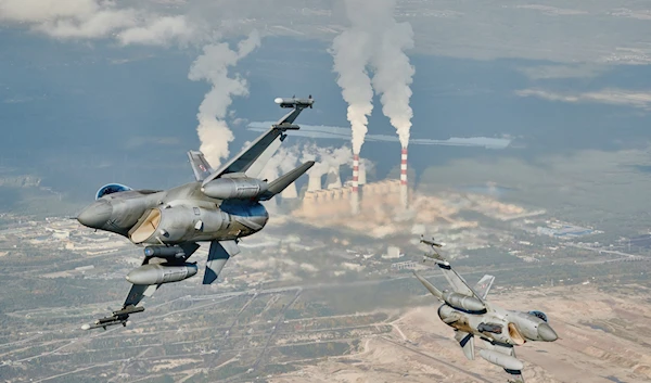 F-16 fighter jets take part in the NATO Air Shielding exercise near the airbase in Lask, Poland on October 12, 2022 (Getty Images)