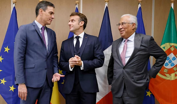 Pedro Sanchez, Emmanuel Macron and Antonio Costa