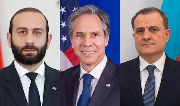 From left to right: the Armenian FM Mirzoyan, the US Secretary of State Blinken and the Azerbaijani FM (Armenpress)