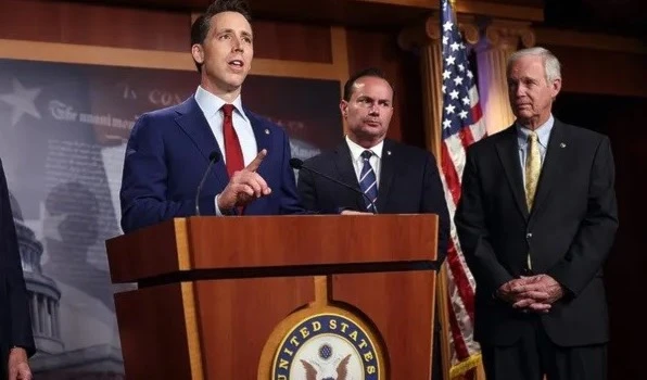 Sen. Josh Hawley, R-Miissouri, with Sen. Rick Scott, R-Florida, Sen. Mike Lee, R-Utah, and Sen. Ron Johnson, R-Wisconsin.