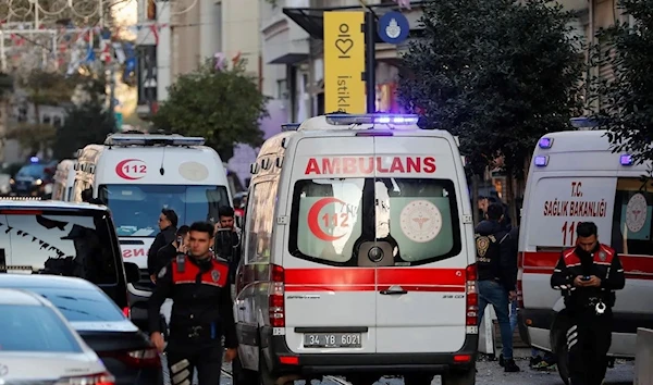 Ambulances near the scene of an explosion in central Istanbul on Sunday. (Reuters)