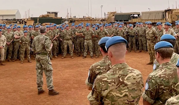 The UK's Chief of the Defence staff speaks to peacekeepers in Mali earlier this year (Picture: Admiral Sir Tony Radakin/Twitter).