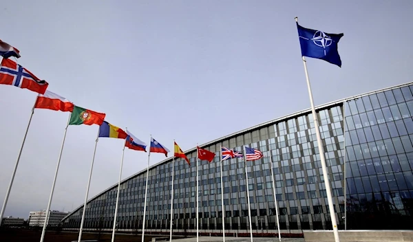 Flags of alliance members outside NATO headquartes. (AP)