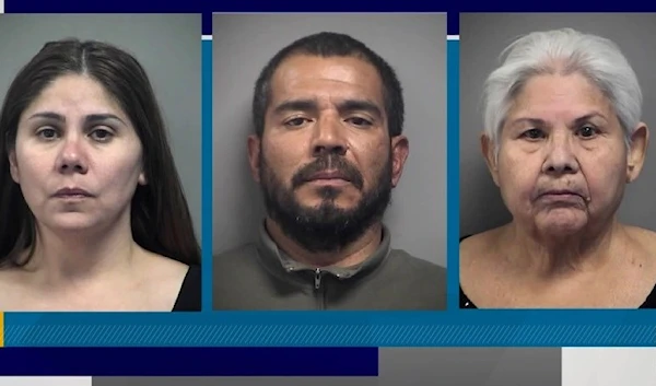 Addy Gonzales, Maria Pasarin and Daniel Omezcua each face charges of child abuse and false imprisonment. (KLAS)