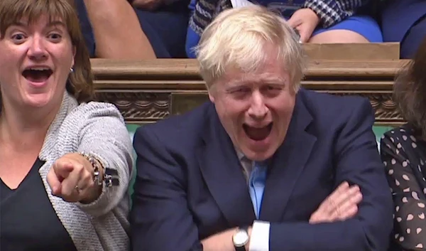 Then-British Prime Minister Boris Johnson and culture secretary Nicky Morgan at the British parliament