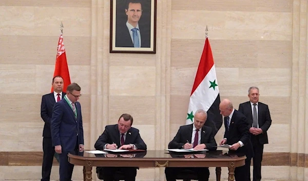 Belarusian Prime Minister Roman Golovchenko and Syrian Prime Minister Hussein Arnous in Damascus, Syria, November 23, 2022