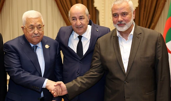 Palestinian Authority President Mahmoud Abbas, Algerian President Abdelmadjid Tebboune, and Hamas chief Ismail Haniyeh