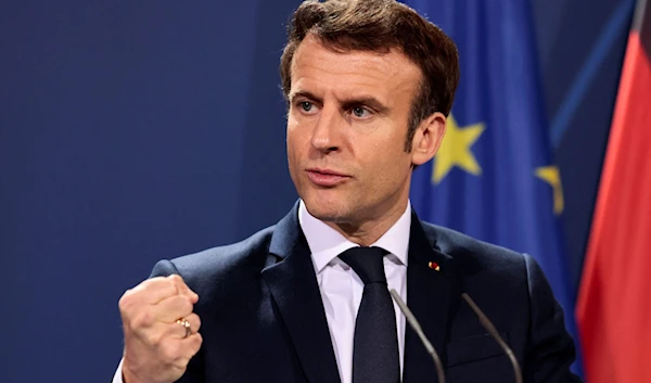 French President Emmanuel Macron speaks to the media in February in Berlin, Germany (Getty Images)