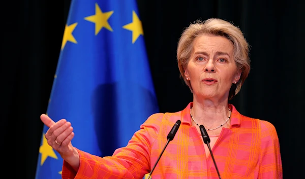 President of the European Commission Ursula von der Leyen speaks during a press conference after a meeting with Albanian Prime Minister Edi Rama in Tirana, Albania, Thursday, Oct. 27, 2022 (AP Photo/Franc Zhurda)