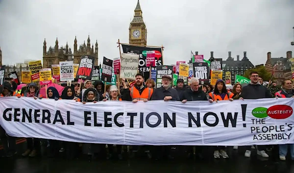 Thousands of protesters with placards take part in the People’s Assembly Against Austerity protest Britain is Broken in London. Photograph: Anadolu Agency/Getty Images.